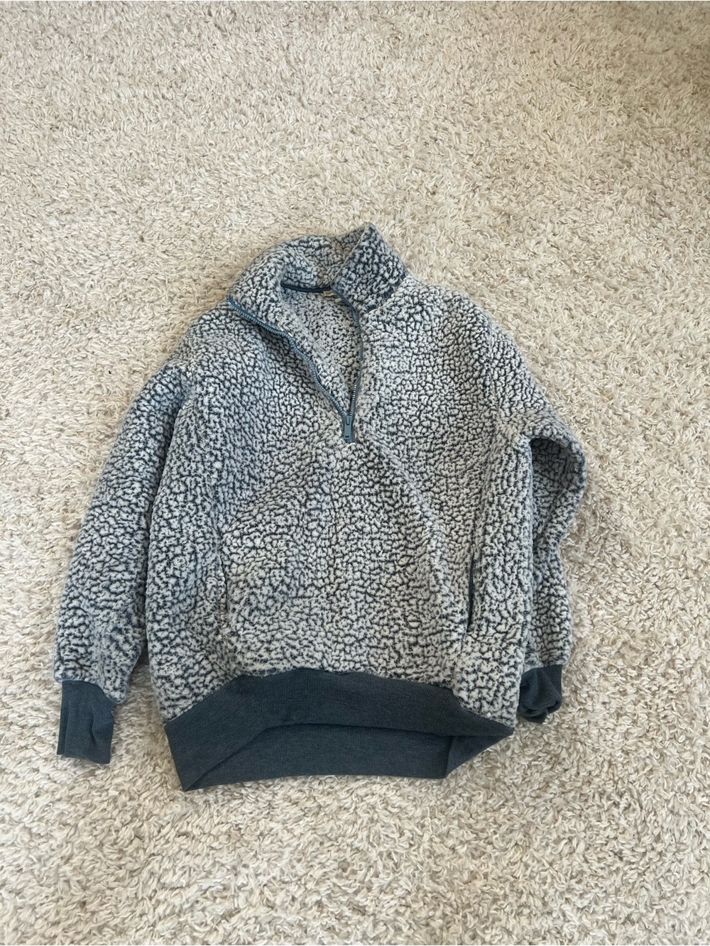 Express Women's Grey Sherpa Half-Zip Sweater